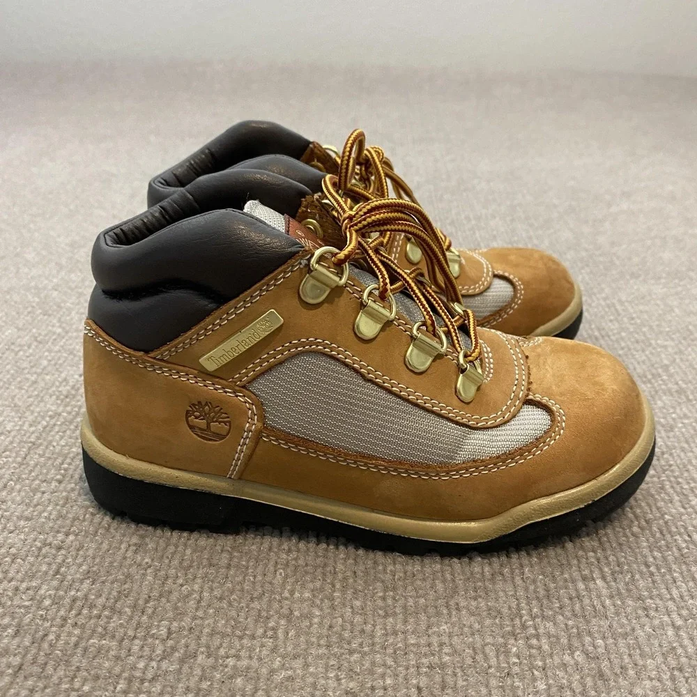 Timberland Boots Boys Size 1 Brown Nubuck Hiking Lace Up Ankle 15745 Trail Boots